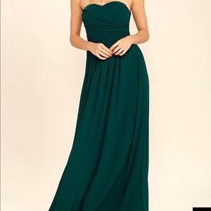 LULU’S FOREST GREEN STRAPLESS MAXI DRESS